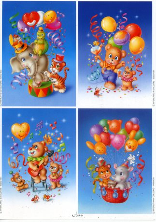 *5er SET vier Grundbilder Tiere + Ballons