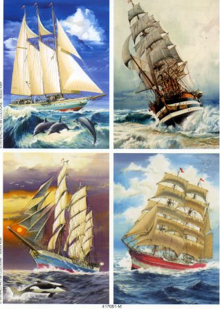 5er SET vier Grundbilder Segelschiffe