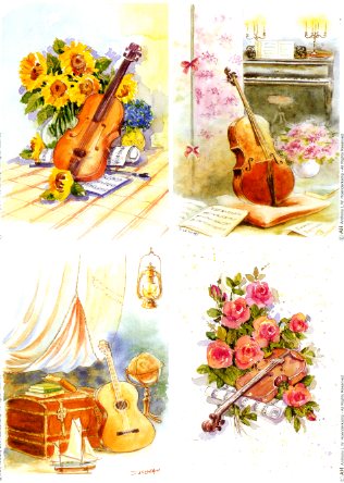5er SET vier Grundbilder Gitarre + Blumen