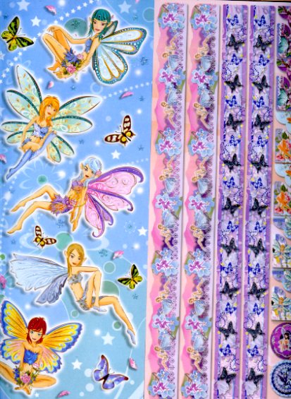 geprägte XXL Glitter-Sticker Elfen + Schmetterlinge