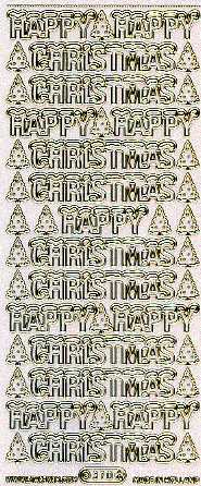 *Sticker Happy Christmas transp.-glitter mit Goldkontur