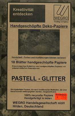 *18 x Handgeschöpfte Papiere PASTELL-GLITTER