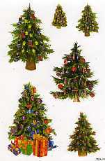 10 Stickerbogen Weihnachtsbäume mit Geschenken