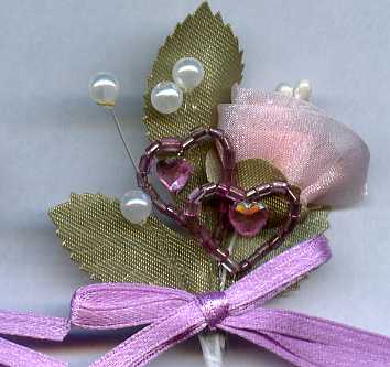 *2 Stück Rose mit Schleifchen/Perlenherzen lila