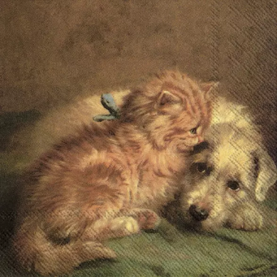 Serviette Hund und Katze 33 x 33 cm L0041