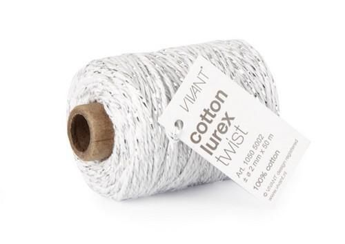 Kordel Baumwolle weiß/silber 50 m 2 mm sofort lieferbar