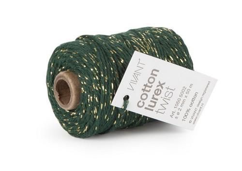 Vivant Kordel Baumwolle grün/gold 50 m 2 mm sofort lieferbar