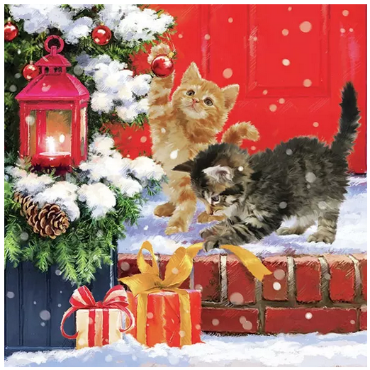 ♥ Serviette weihnachtliche Katzen L0509 sofort lieferbar