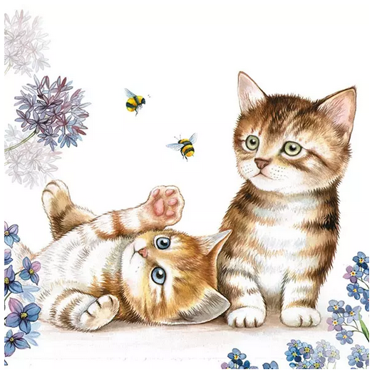 ♥ Serviette Katzen mit Bienen L0519 sofort lieferbar